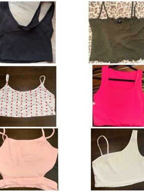 TANK BUNDLE 6pc all small - white pink red green One-Shoulder Ribbed Crop Top